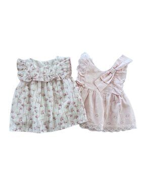 Patachou Baby Girls 9M Bundle Pink White Floral Ruffle Tops Cottagecore Cute
